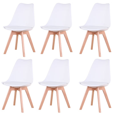 A Set of 6 Nordic Medieval Dining Chairs PU Padded Seat Beech Wood Legs Desk Chairs for Dining Room Bedroom Balcony Restaurant - SECURE DISTRIBUTORS