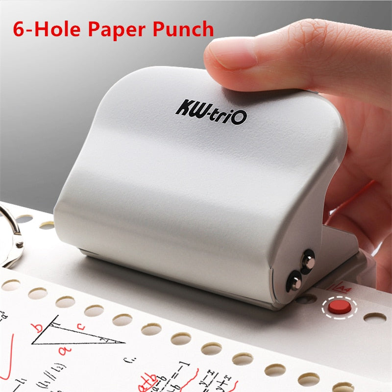 KW-trio 6-Hole Paper Punch Handheld Metal Hole Puncher Capacity 6mm for A4 A5 B5 for Notebook Scrapbook Diary Binding 99H9 - SECURE DISTRIBUTORS