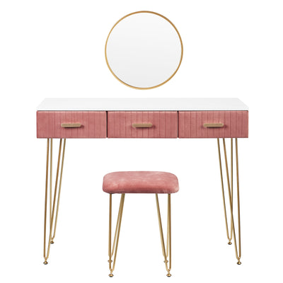 Modern Dresser Dressing Table with Stool Mirror Drawers Cosmetic Table for Bedroom Pink/Grey Makeup Vanity Table Home Furniture - SECURE DISTRIBUTORS