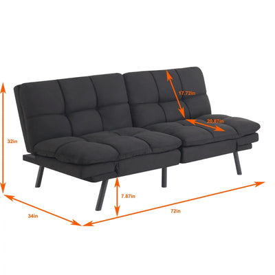 Mainstays Memory Foam Futon Black Faux Suede Fabric Multifunctional Convertible Folding Bed Sofa - SECURE DISTRIBUTORS