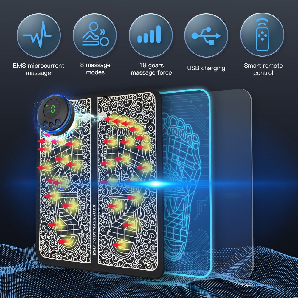 Electric EMS Foot Massager Pad Relief Pain Relax Feet Acupoints Massage Mat Shock Muscle Stimulation Improve Blood Circulation - SECURE DISTRIBUTORS