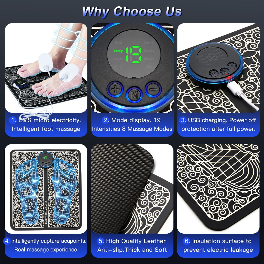 Electric EMS Foot Massager Pad Relief Pain Relax Feet Acupoints Massage Mat Shock Muscle Stimulation Improve Blood Circulation - SECURE DISTRIBUTORS