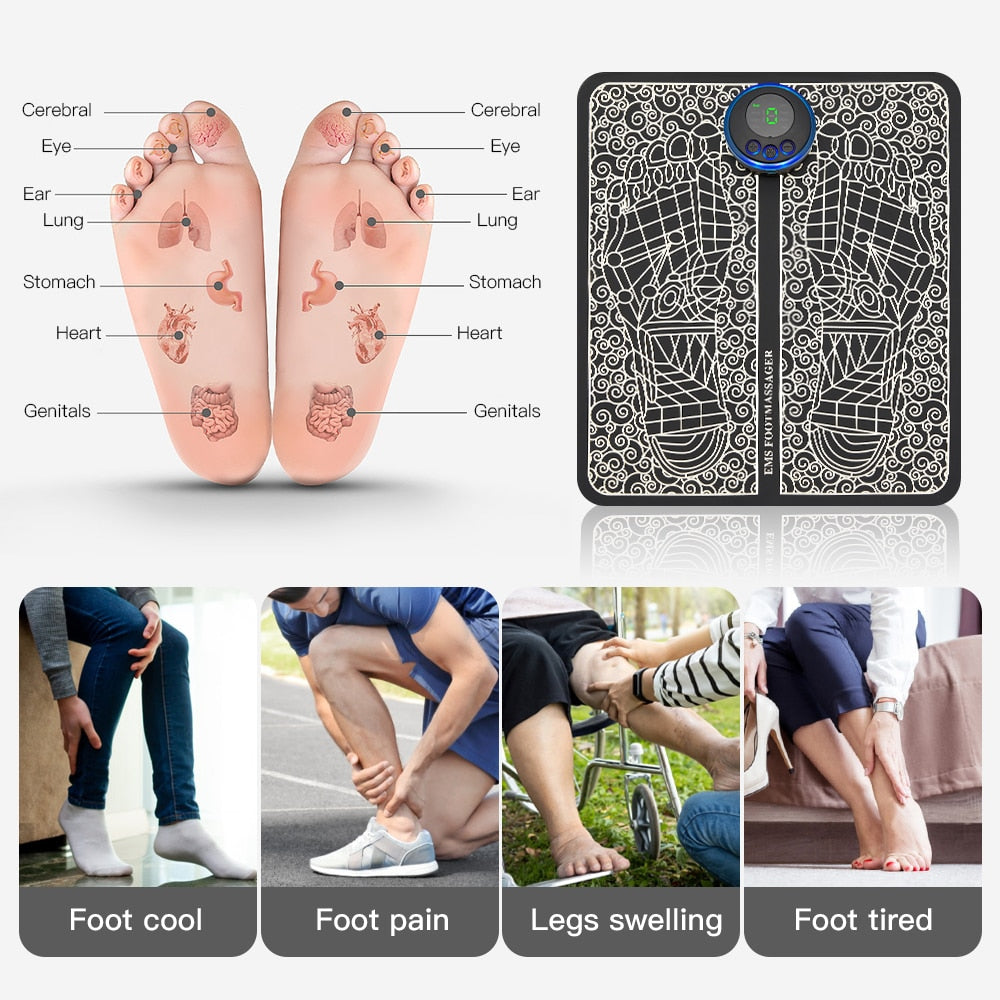 Electric EMS Foot Massager Pad Relief Pain Relax Feet Acupoints Massage Mat Shock Muscle Stimulation Improve Blood Circulation - SECURE DISTRIBUTORS