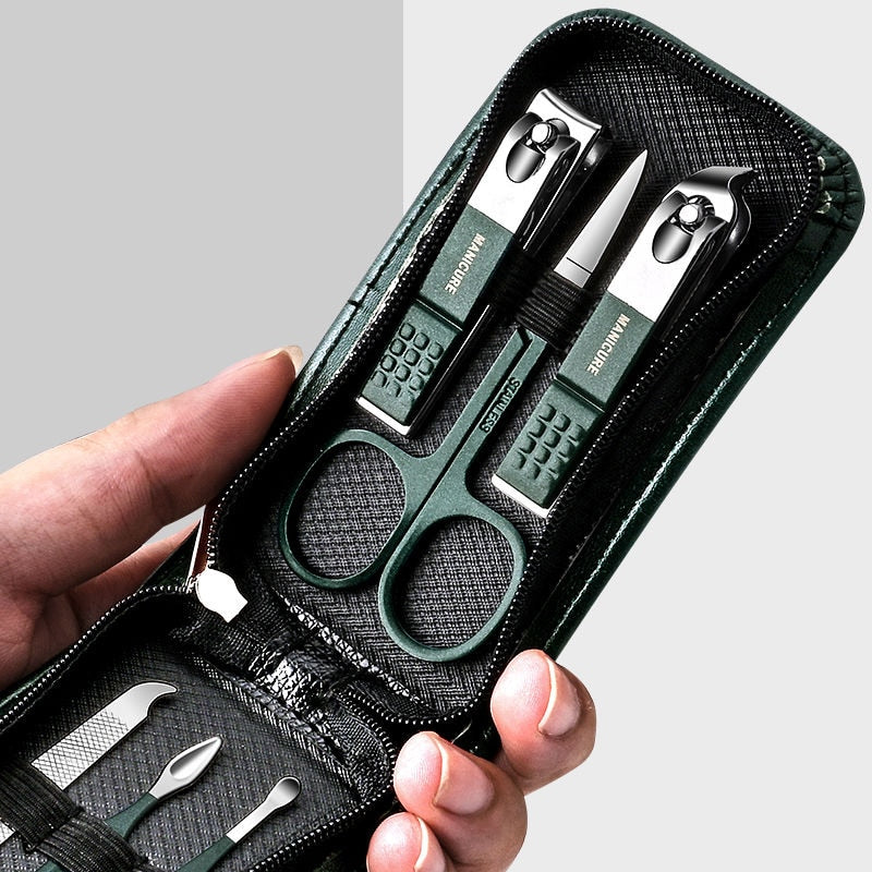 Germany 6 Pcs Portable Luxury Manicure Sets Pedicure Kits Bright Black Nail Clipper Set Personal Care Tools Eyebrow Scissors - SECURE DISTRIBUTORS