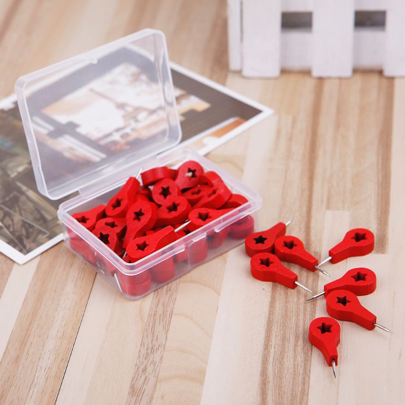 40 Pcs Map Markers Wooden Drawing Photo Wall Studs Cork Board Pins Thumbtack Pushpins Painting Tool - SECURE DISTRIBUTORS
