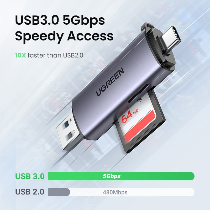 UGREEN Card Reader USB3.0&USB C to SD MicroSD TF Thunderbolt 3 for PC Laptop Accessories Smart Memory Cardreader SD Card Adapter - SECURE DISTRIBUTORS