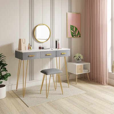 Modern Dresser Dressing Table with Stool Mirror Drawers Cosmetic Table for Bedroom Pink/Grey Makeup Vanity Table Home Furniture - SECURE DISTRIBUTORS