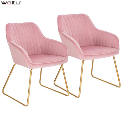 WOLTU 2PCs Dining Room Upholstered Chairs Living Room Chair with Armrest Metal Legs Velvet/Leather Vintage Nordic Backrest Chair - SECURE DISTRIBUTORS