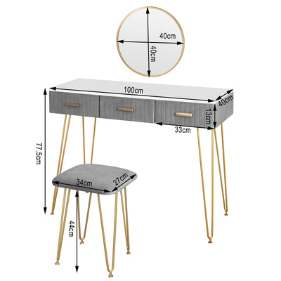 Modern Dresser Dressing Table with Stool Mirror Drawers Cosmetic Table for Bedroom Pink/Grey Makeup Vanity Table Home Furniture - SECURE DISTRIBUTORS