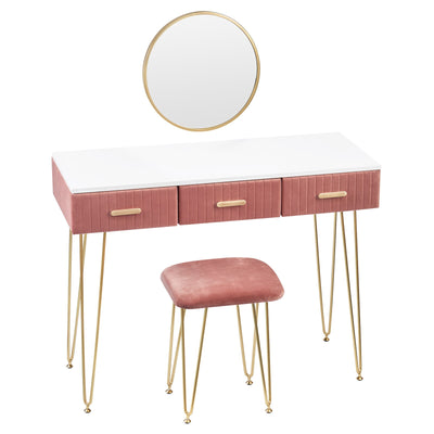 Modern Dresser Dressing Table with Stool Mirror Drawers Cosmetic Table for Bedroom Pink/Grey Makeup Vanity Table Home Furniture - SECURE DISTRIBUTORS