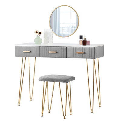 Modern Dresser Dressing Table with Stool Mirror Drawers Cosmetic Table for Bedroom Pink/Grey Makeup Vanity Table Home Furniture - SECURE DISTRIBUTORS