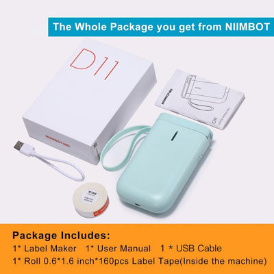 Label Maker Machine D11 Label Printer Tape Included Portable Wireless Connection Multiple Templates Available for Phone Easy to Use Office Home Organization USB Rechargeable