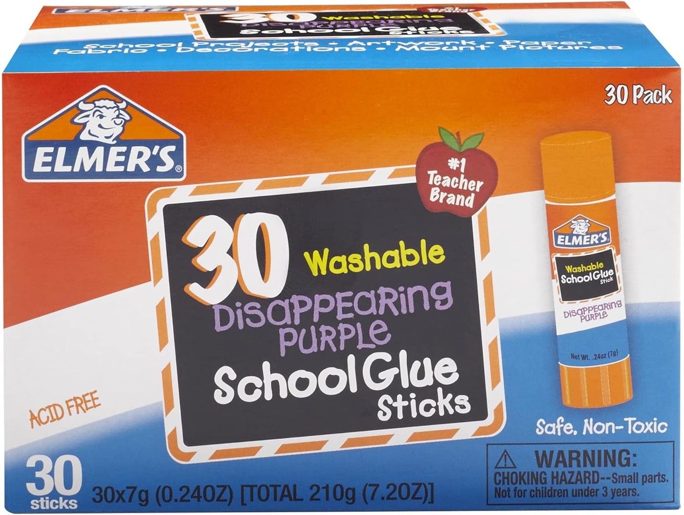 Disappearing Purple School Glue Sticks, Washable, 7 Grams, 30 Count
