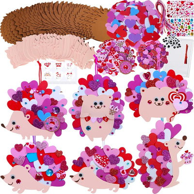 24 Sets Heart Hedgehog Ornaments Decorations Valentine Crafts Kits Heart Hedgehog Art Sets Heart Foam Valentine Stickers for Kids Valentine'S Day Party Classroom Activities Gift Exchange