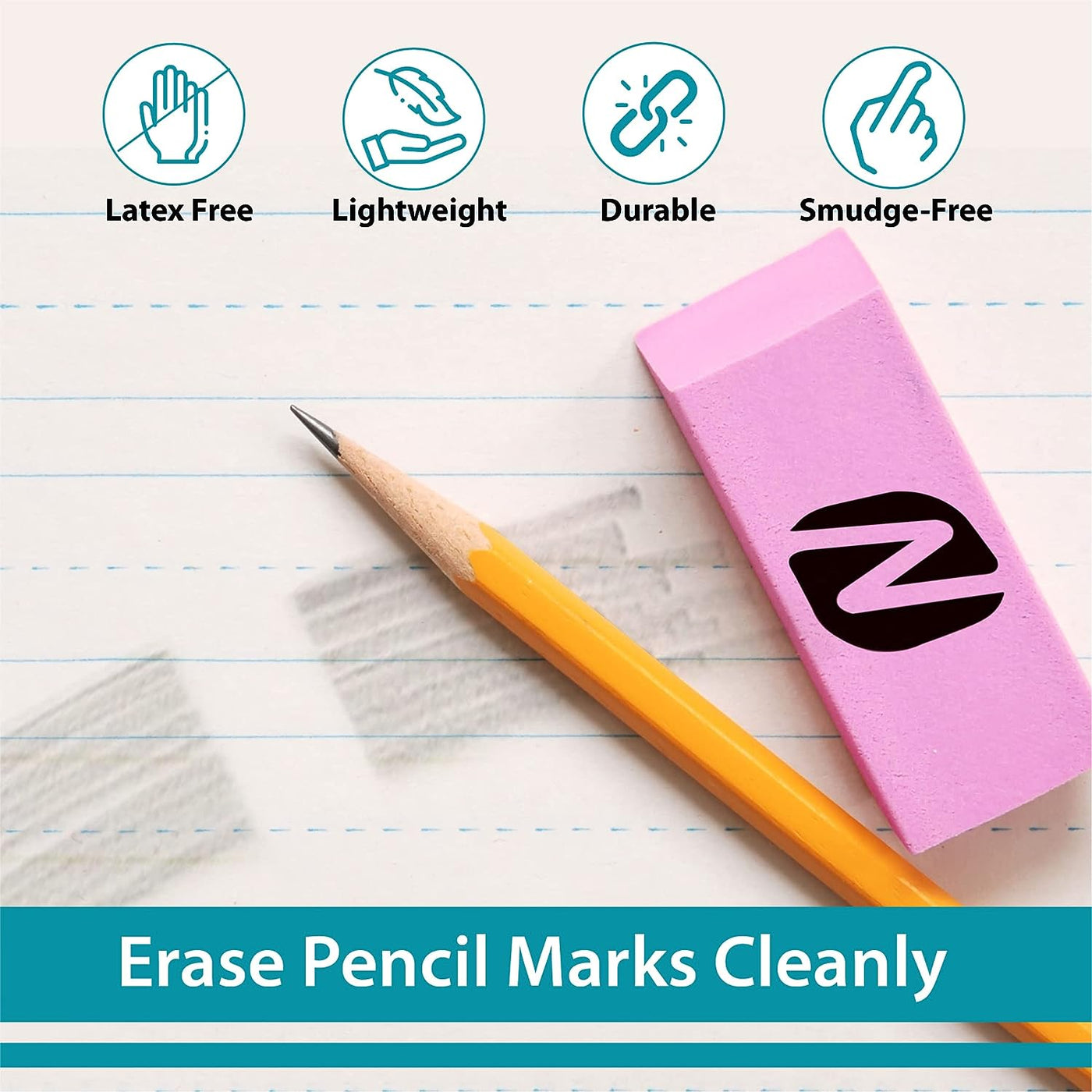 Noverbee Erasers, Pink Erasers. Erasers for Pencils 12 Pk. Erasers for Kids, Erasers Bulk for School Supplies, Art, and Office Use. Latex- Free Pencil Erasers.