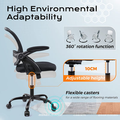 Office Chair, Ergonomic Desk Chair, Mesh Computer Chair Height Adjustable, Comfy Swivel Task Chair with Wheels and Flip-Up Arms