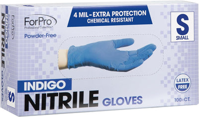 Forpro Disposable Nitrile Gloves, Chemical Resistant, Powder-Free, Latex-Free, Non-Sterile, Food Safe, 4 Mil, Indigo, Small, 100-Count