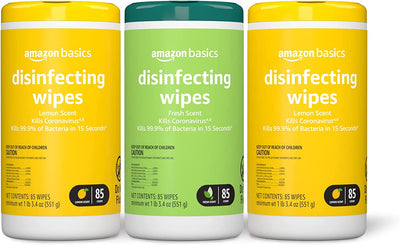 Disinfecting Wipes, Lemon & Fresh Scent, Sanitizes, Cleans, Disinfects & Deodorizes, 255 Count (3 Packs of 85) (Previously Solimo) (Packaging May Vary)