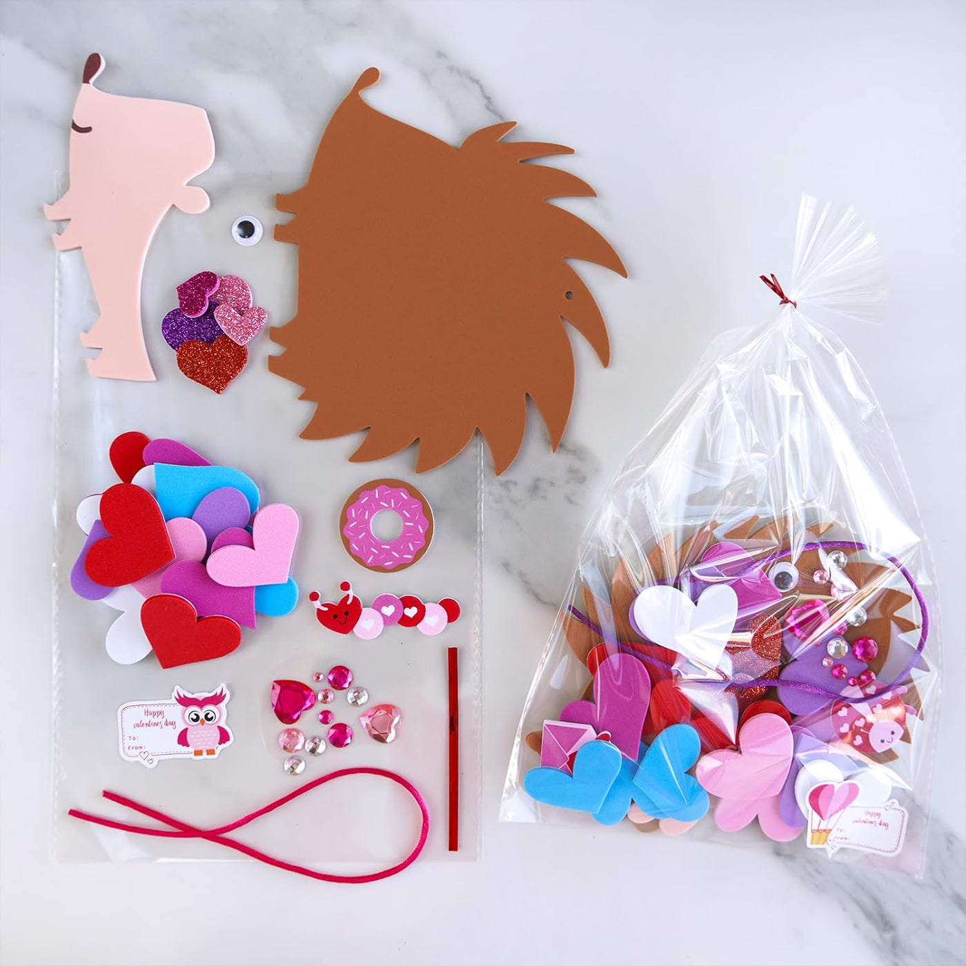 24 Sets Heart Hedgehog Ornaments Decorations Valentine Crafts Kits Heart Hedgehog Art Sets Heart Foam Valentine Stickers for Kids Valentine'S Day Party Classroom Activities Gift Exchange