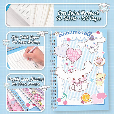 Cute School Supplies Kawaii Anime Cartoon Stationery Gift Set for Girls Kids Including Spiral Notebook Gel Pen Pencil Cse Sticky Note（Blue）