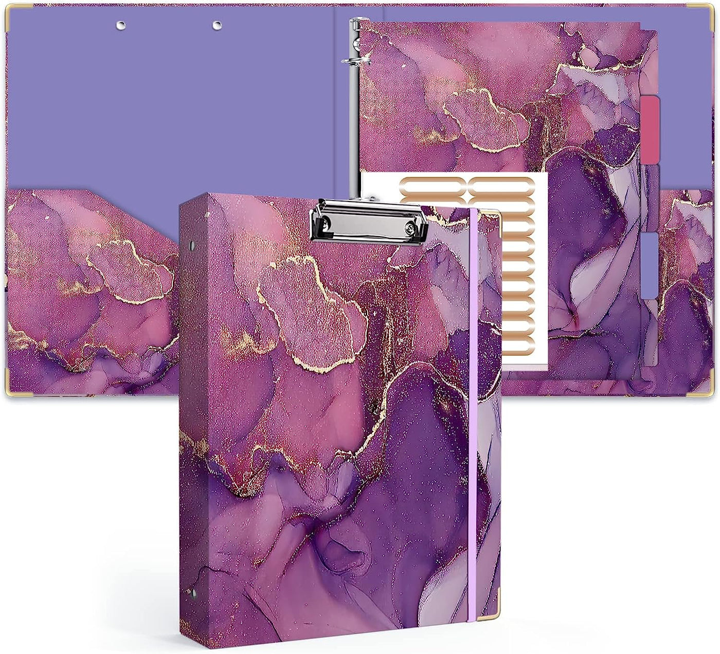 3 Ring Binder 1 Inch, Cute Binder with 5 Tab Dividers, 3 File Folder Labels, and Clipboard Binders with 2 Pockets- Decorative 3 Ring Binder Perfect for School and Office Supplies