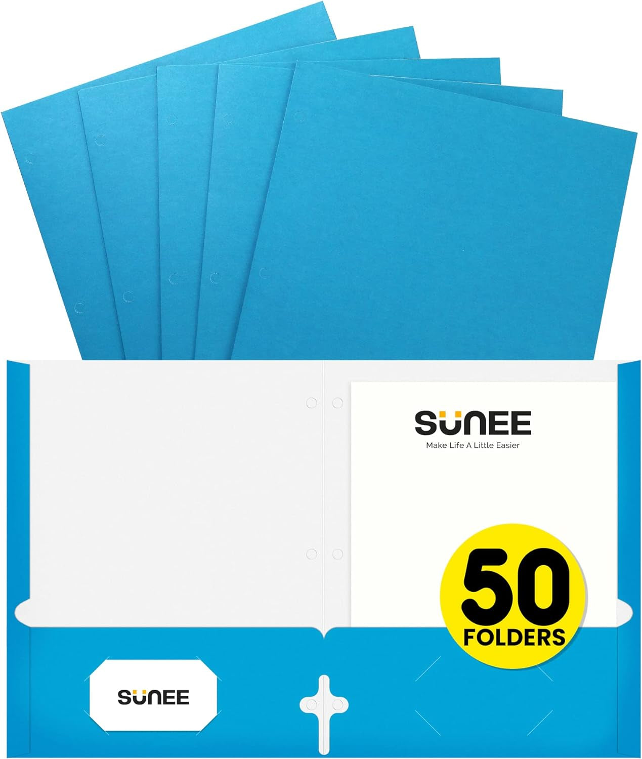 Folders with Pockets 3 Hole Punched(50/Pack, Blue), 2 Pocket Folders Fit Letter Size Paper, Paper File Folder for School Office Home Bussiness