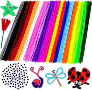 300Pcs Multi-Color Pipe Cleaners and Self-Adhesive Wiggle Eyes Sets, Pipe Cleaners Bulk, Art and Craft Supplies, Chenille Stems Pipe Cleaners, Pipe Cleaner for Crafts…