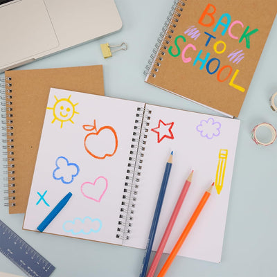 6 Pack Spiral Notebook Blank Notebook Bulk, 7.48 X 5.11 Inch Soft Kraft Cover Journal Sketchbook, 100 Pages/ 50 Sheets for Students Office Business