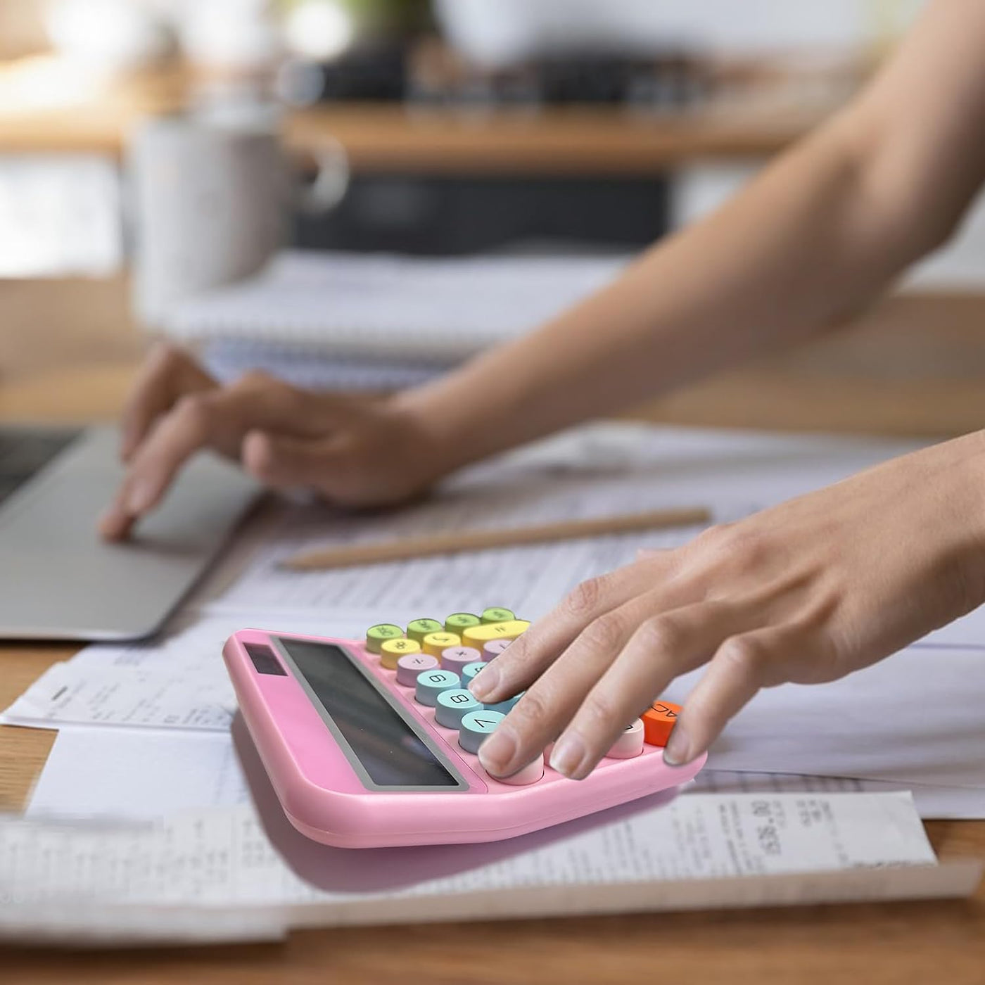 Pink Calculator,  Standard Calculator 12 Digit with Large LCD Display and Big Buttons,Pink Office Accessories for Women Desk,Cute Calculator for Office,School, Home,Business