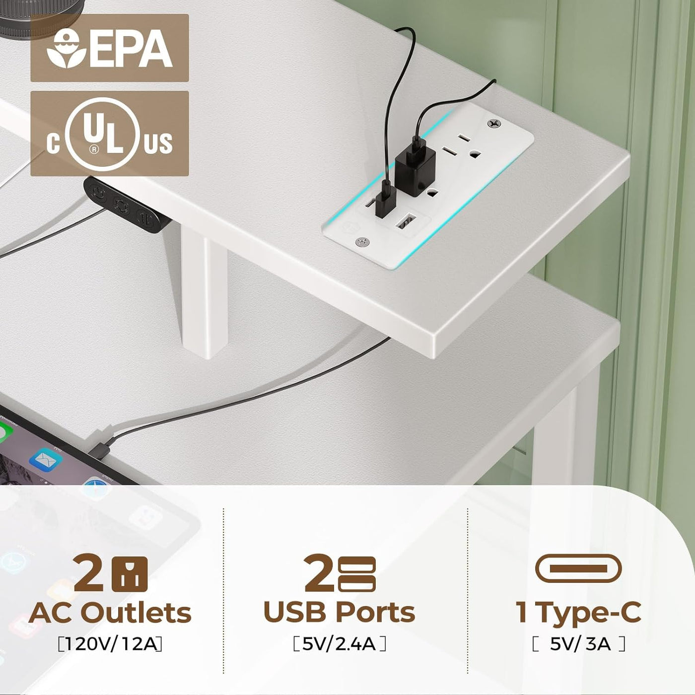 L Shaped Computer Desk with Drawers 47.2 Inch, Gaming Desk with Power Outlets & LED Lights, Reversible Office Desk with Storage Shelves, Corner Desk with Monitor Stand White