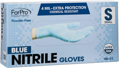 Forpro Disposable Nitrile Gloves, Chemical Resistant, Powder-Free, Latex-Free, Non-Sterile, Food Safe, 4 Mil, Blue, Small, 100-Count