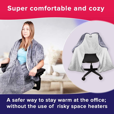 The Original Office Chair Blanket by Snuggleback; Cozy Comfy Office Desk Chair Wrap Attaches for Convenient Heat and Hands-Free. Stay Warm in the Winter or Summer. Gray Faux Fur with Sherpa Fleece