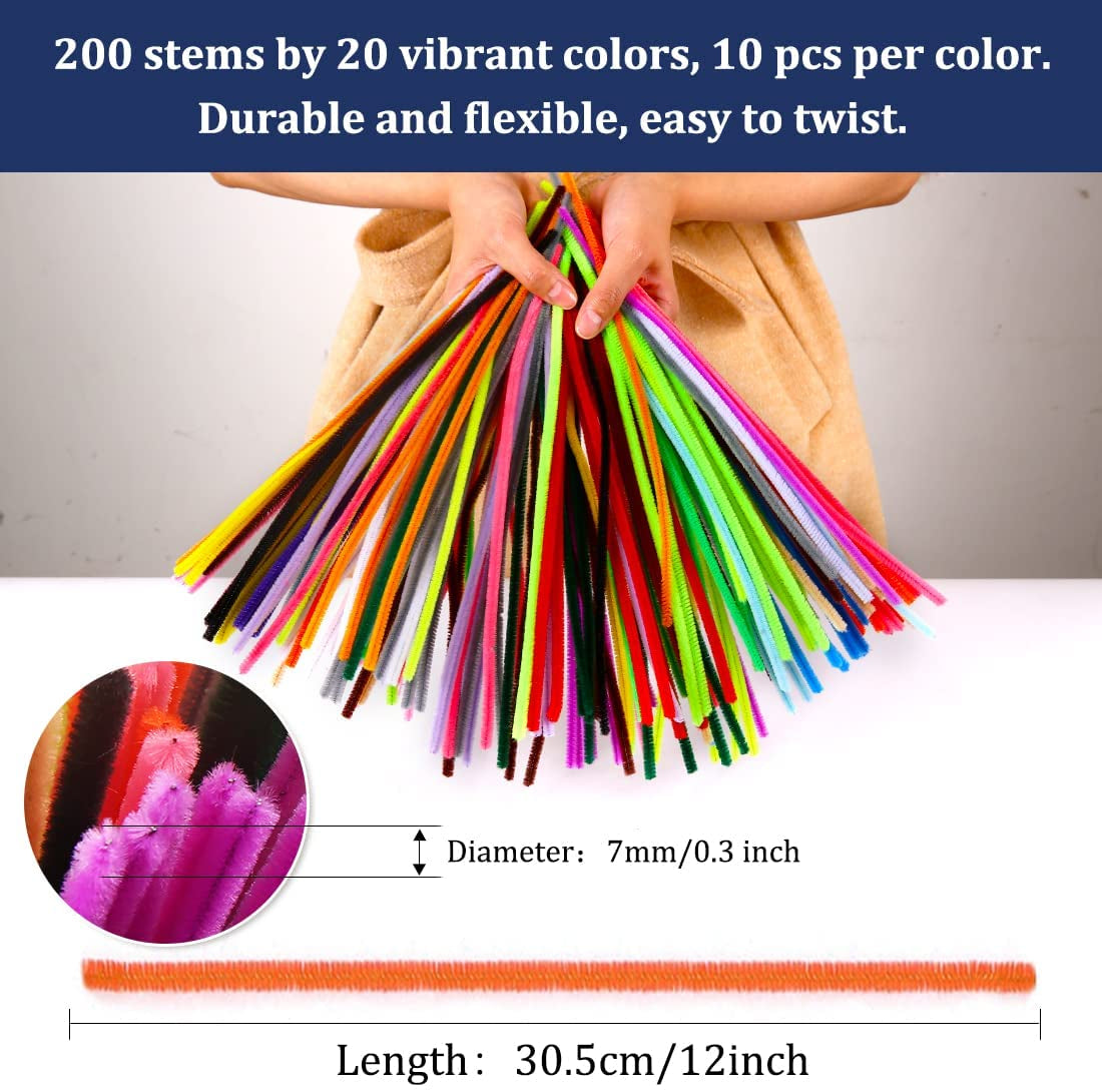 Pipe Cleaners, Pipe Cleaners Craft, Arts and Crafts, Crafts, Craft Supplies, Art Supplies (200 Multi-Color Pipe Cleaners)…