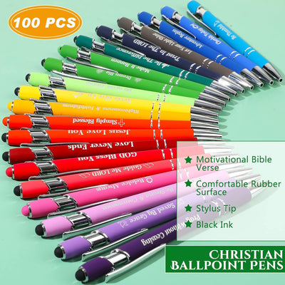 100 Pack Stylus Tip Ballpoint Pen Christian Inspirational Quotes Pen Rainbow Rubberized Ballpoint Pen Screen Touch 1.0 Mm Black Ink Pen for Home Office School Supplies (Bible Verse)