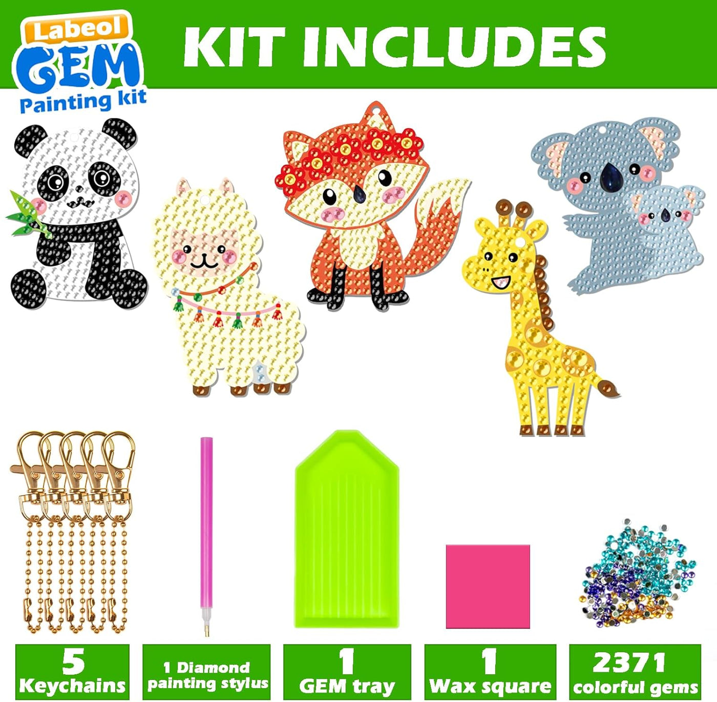 Arts and Crafts for Kids Ages 8-12 - Creat Your Own GEM Keychains-5D Diamond Art by Numbers GEM Art Kits for Kids Girls Toddler Crafts Age 6-7 6-8 10-12… (Animal)