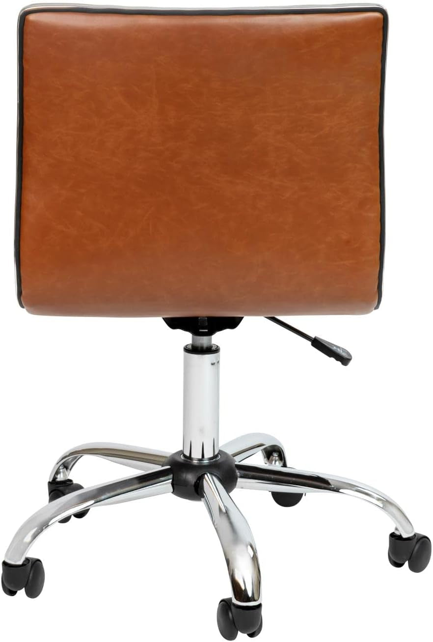 Alan Office Task Chair - Brown Vinyl - Chrome Frame - Armless - Ribbed Back and Seat - Low Back Design