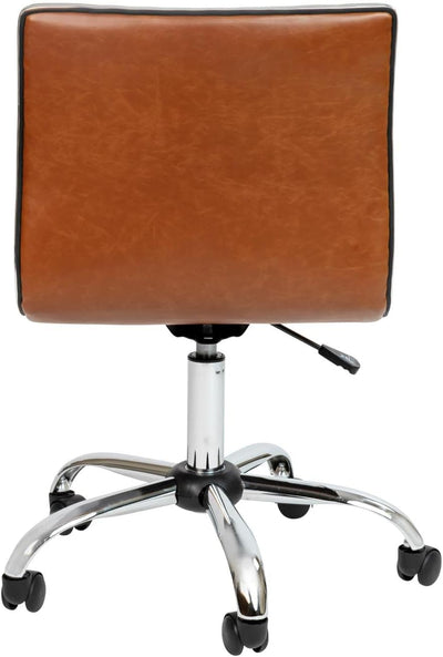 Alan Office Task Chair - Brown Vinyl - Chrome Frame - Armless - Ribbed Back and Seat - Low Back Design