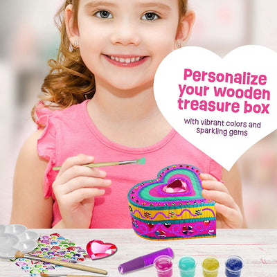 Paint Your Own Wooden Kids Heart Treasure Box Kit - Art Kits for Toddler Girl - Arts and Craft Easter Gifts for Ages 3-6 Year Old Girls - DIY Jewelry Box Toys - Crafts Painting Projects Gift