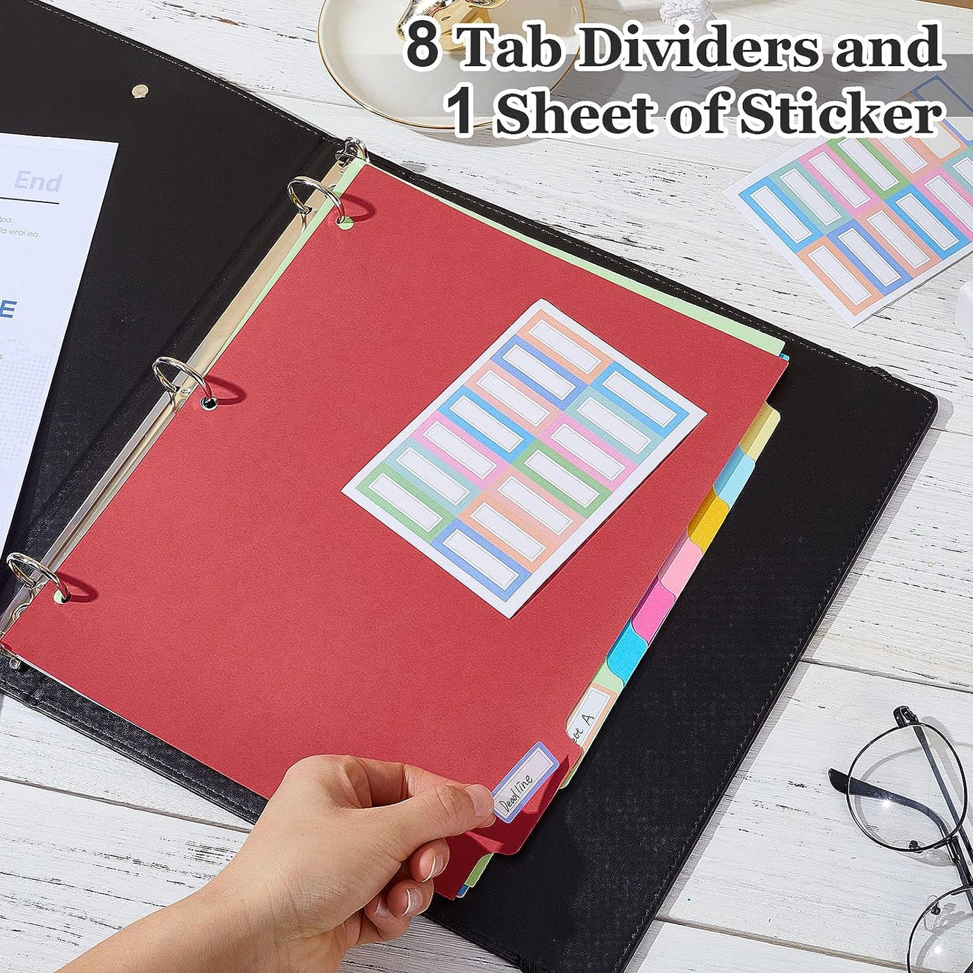 3 Ring Binder 1 Inch, PU Leather Binder Organizer for Letter Size Cute Binder with 8 Tab Dividers Padfolio Clipboard and Labels Stickers for School Office Supplies