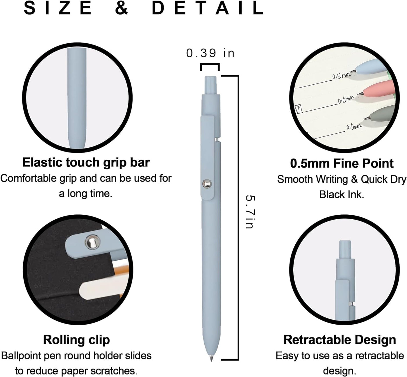 10 Pcs 0.5Mm Fine Point Retractable Quick Dry Gel Ink Pens Cute Aesthetic for Supplies for School & Office Comfortable Smooth Writing