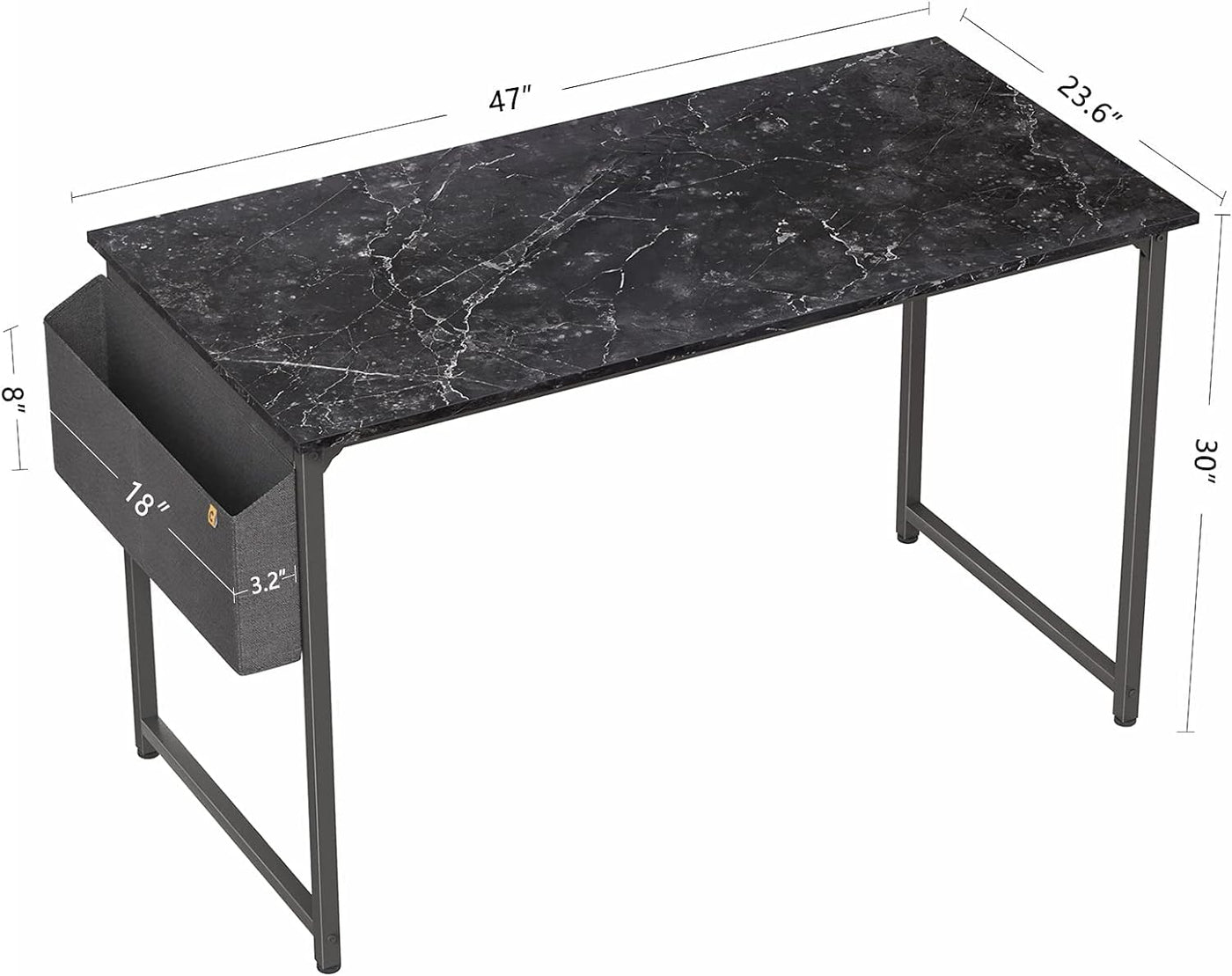 Computer Desk 47 Inch Study Writing Table for Home Office, Modern Simple Style PC Table with Storage Bag, Black Marble