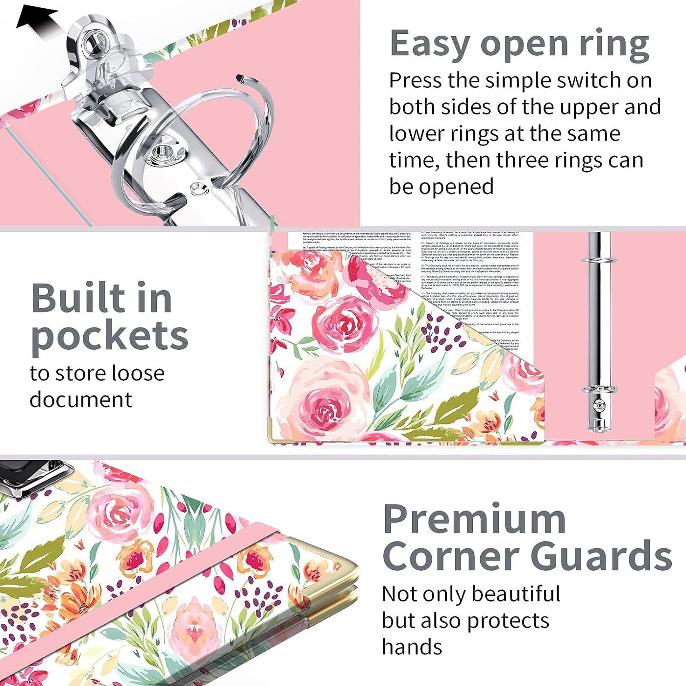 3 Ring Binder 1 Inch, Cute Binder with 5 Tab Dividers, 3 File Folder Labels, and Clipboard Binders with 2 Pockets- Decorative 3 Ring Binder Perfect for School and Office Supplies…