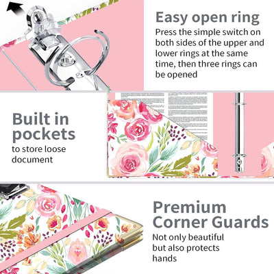 3 Ring Binder 1 Inch, Cute Binder with 5 Tab Dividers, 3 File Folder Labels, and Clipboard Binders with 2 Pockets- Decorative 3 Ring Binder Perfect for School and Office Supplies…