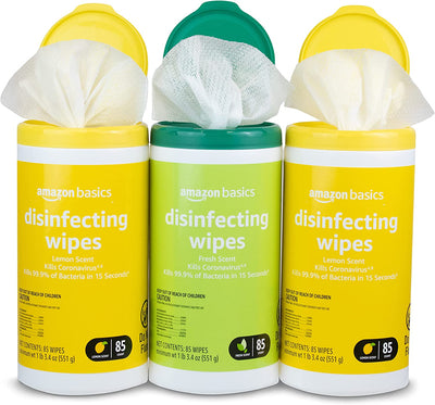 Disinfecting Wipes, Lemon & Fresh Scent, Sanitizes, Cleans, Disinfects & Deodorizes, 255 Count (3 Packs of 85) (Previously Solimo) (Packaging May Vary)