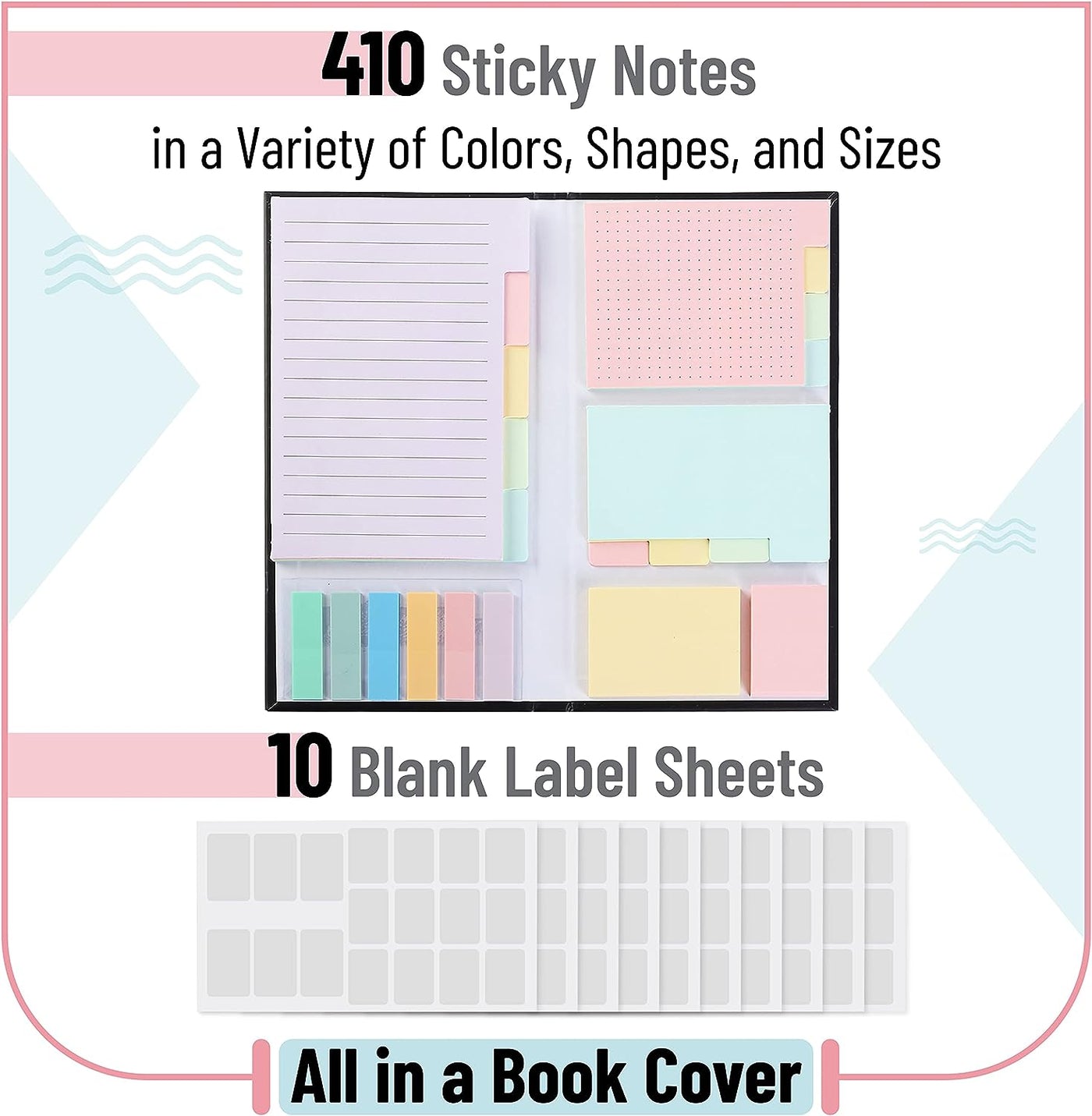 - Sticky Notes Set, 410 Pack, Pastel Colors, Divider Sticky Notes, School Supplies, Office Supplies, Planner Sticky Note Dividers Tabs, Book Notes