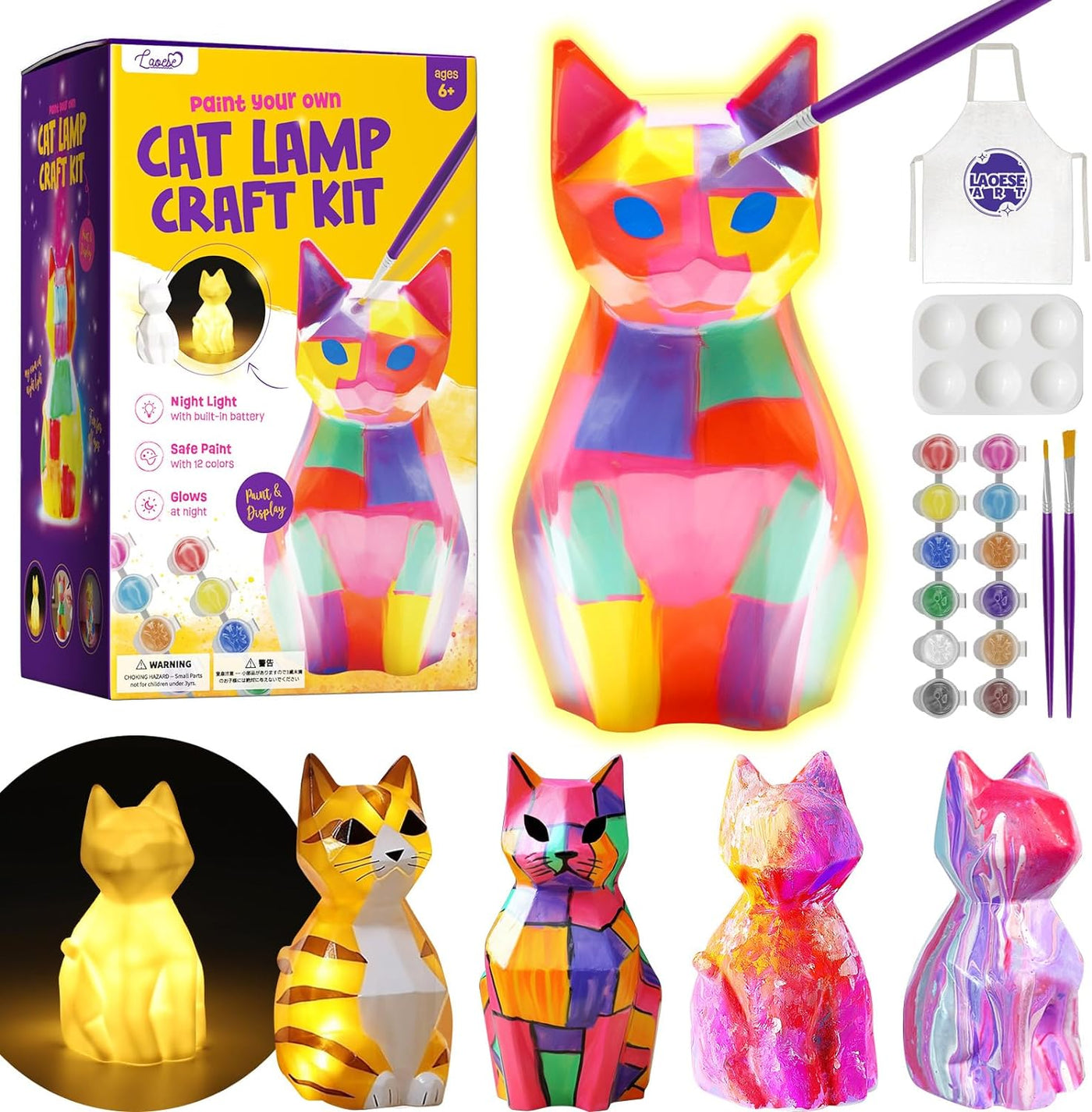 Paint Your Own Cat Lamp Kit, Art Supplies Arts & Crafts Kit, Painting Kit for Kids 6-12, Arts and Crafts for Kids Ages 8-12, Toys Girls Boy Birthday Gift Ages 3 4 5 6 7 8 9 10 11 12+