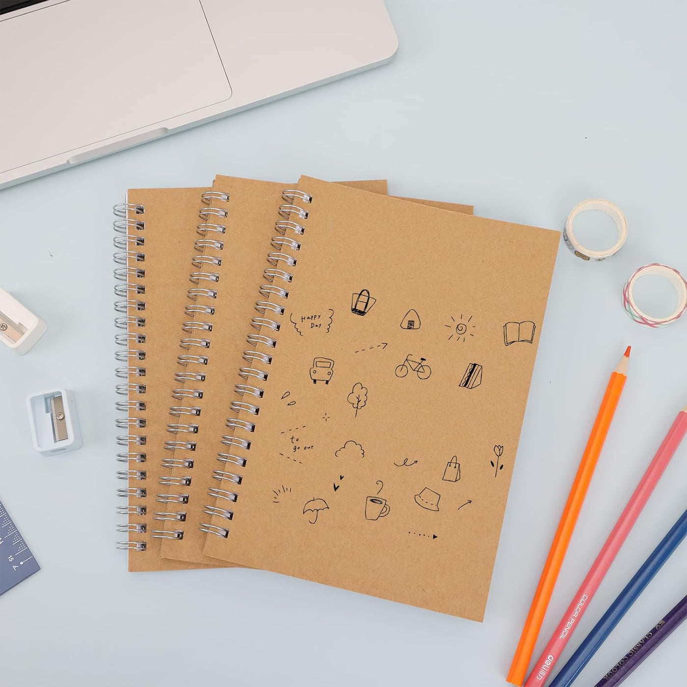 6 Pack Spiral Notebook Blank Notebook Bulk, 7.48 X 5.11 Inch Soft Kraft Cover Journal Sketchbook, 100 Pages/ 50 Sheets for Students Office Business