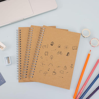 6 Pack Spiral Notebook Blank Notebook Bulk, 7.48 X 5.11 Inch Soft Kraft Cover Journal Sketchbook, 100 Pages/ 50 Sheets for Students Office Business