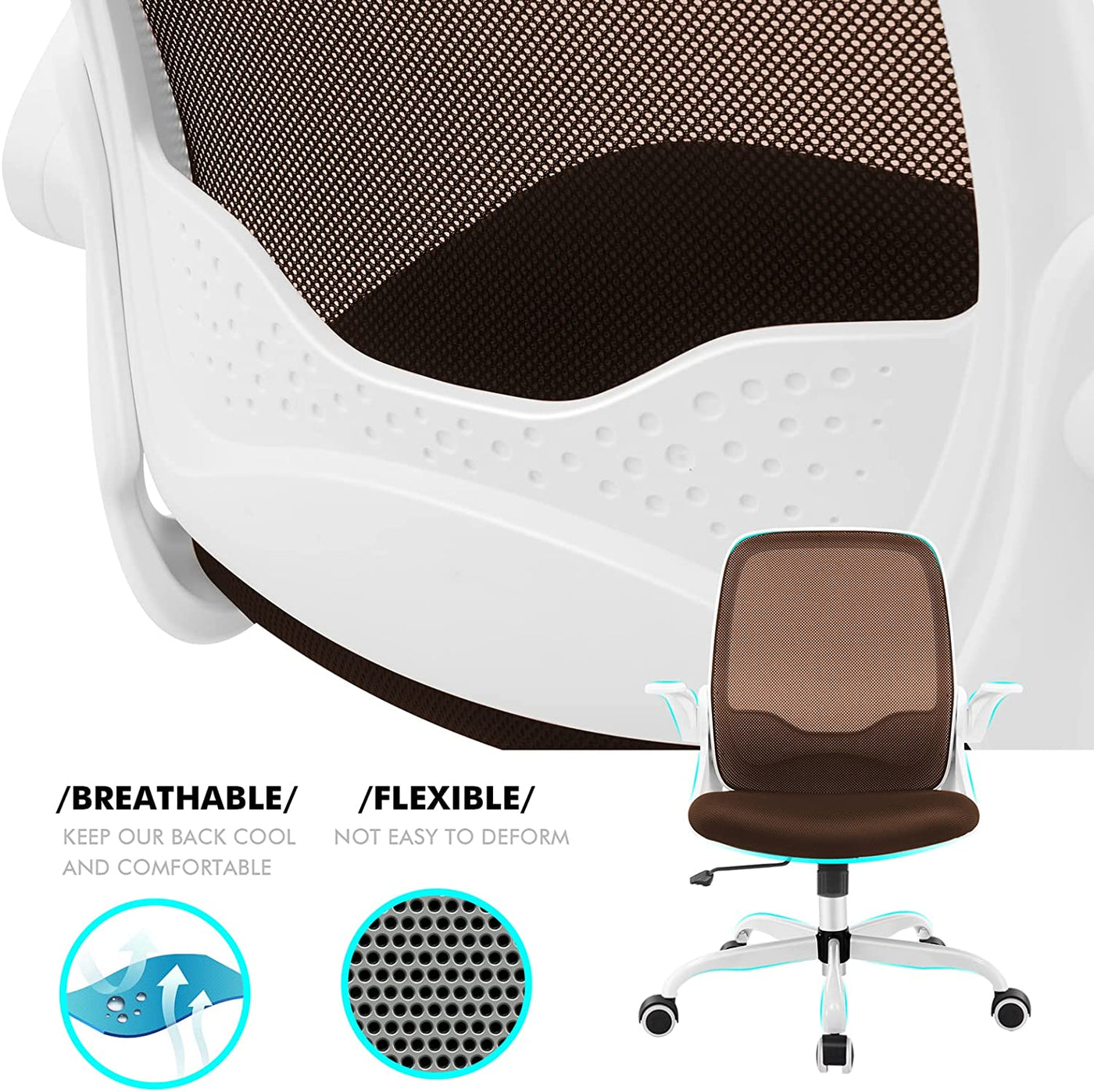 Office Chair, Ergonomic Desk Chair, Breathable Mesh Computer Chair, Comfy Swivel Task Chair with Flip-Up Armrests and Adjustable Height