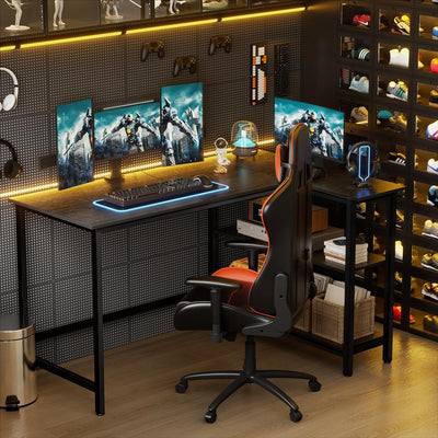 L Shaped Computer Desk - Home Office Desk with Shelf, Gaming Desk Corner Table for Work, Writing and Study, Space-Saving, Black